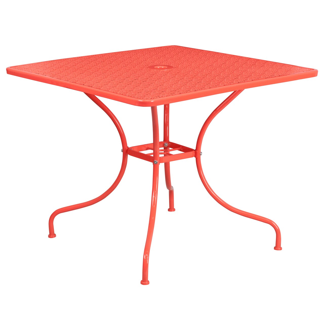 Emma and Oliver Commercial Grade 35.5" Square Colorful Metal Garden Patio Table with Umbrella Hole